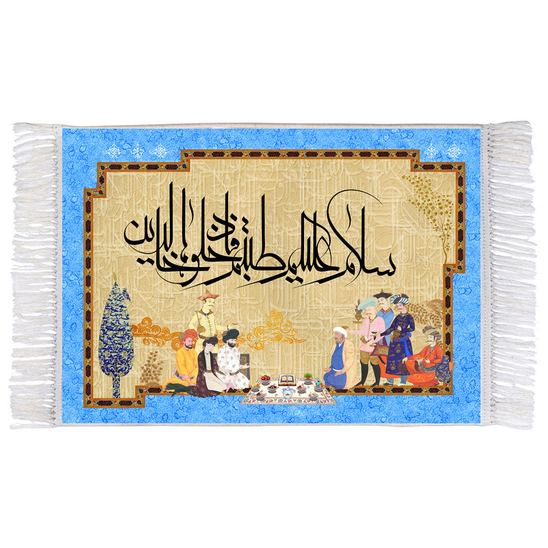 فرش ماشینی دیوارکوب اطلس آبی مدل خالدین کد T3524