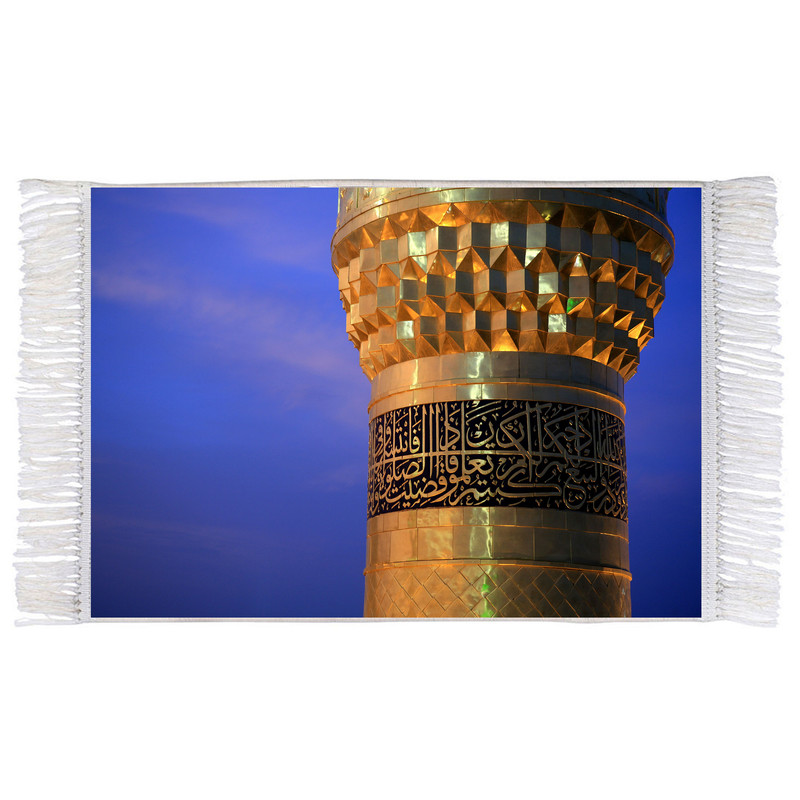 فرش ماشینی دیوارکوب اطلس آبی طرح گلدسته حرم امام حسین مدل T2408