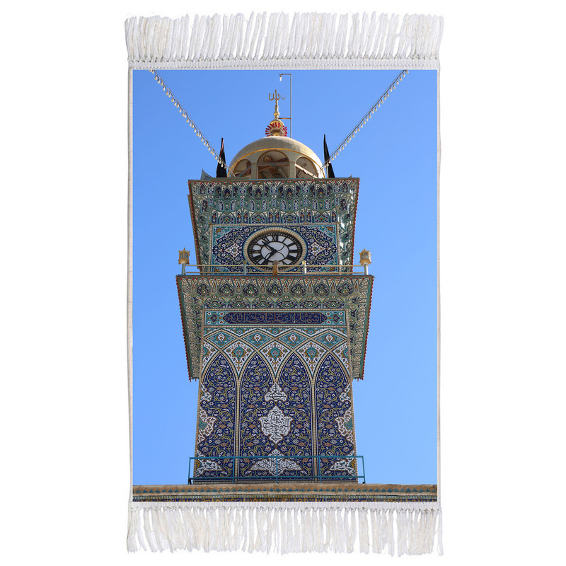 فرش ماشینی دیوارکوب اطلس آبی مدل گلدسته حرم حضرت علی مدل T4084