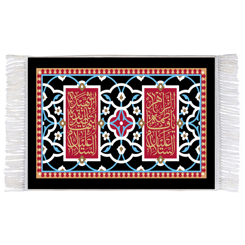 فرش ماشینی دیوارکوب اطلس آبی مدل فاطمة بضعة منی T4236