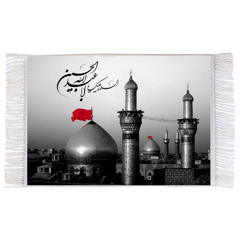 فرش ماشینی دیوارکوب اطلس آبی طرح السلام علیک یا اباعبدالله حسین مدل T2445