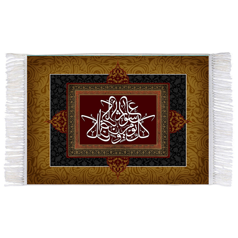 فرش ماشینی دیوارکوب اطلس آبی طرح کل یوم عشورا کل ارض کربلا مدل T2797