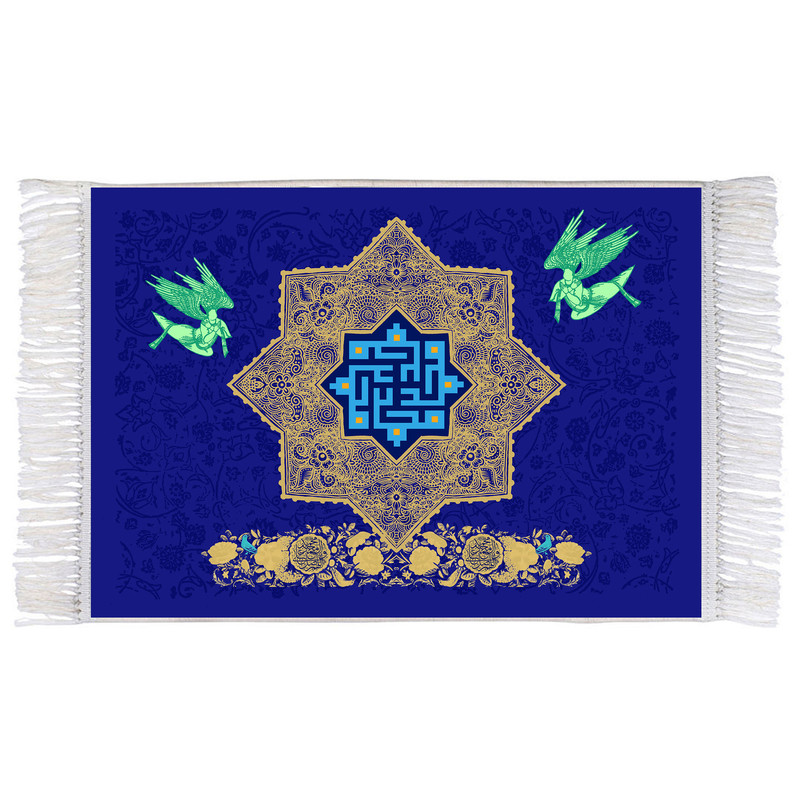 فرش ماشینی دیوارکوب اطلس آبی مدل محمد کد T4003
