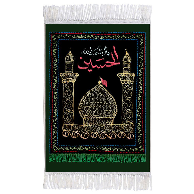 فرش ماشینی دیوارکوب اطلس آبی طرح یا ابا عبدالله حسین مدل T2696