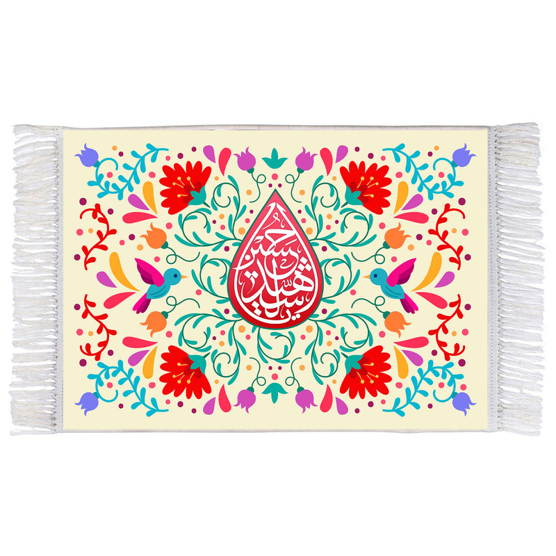 فرش ماشینی دیوارکوب اطلس آبی طرح یا حسین شهید مدل T2481
