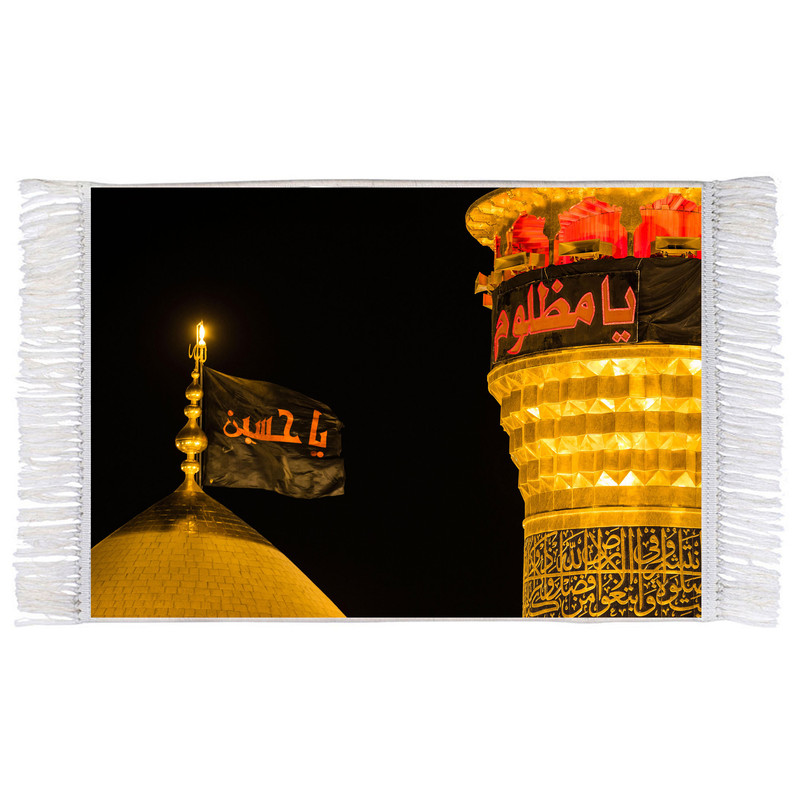 فرش ماشینی دیوارکوب اطلس آبی طرح گنبد و گلدسته حرم امام حسین مدل T2415