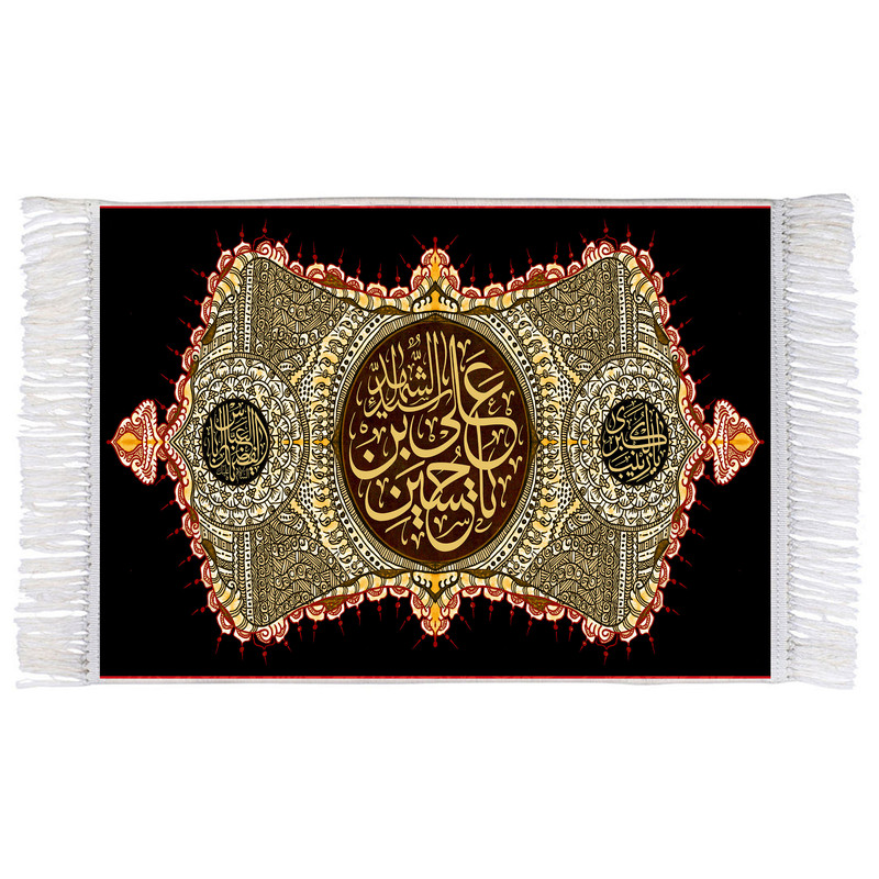 فرش ماشینی دیوارکوب اطلس آبی طرح یا حسین ابن علی شهید مدل T2708