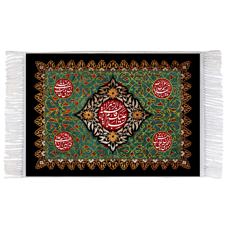 فرش ماشینی دیوارکوب اطلس آبی مدل یااباقاسم یا رسول الله و یا علی بن ابی طالب  T4296