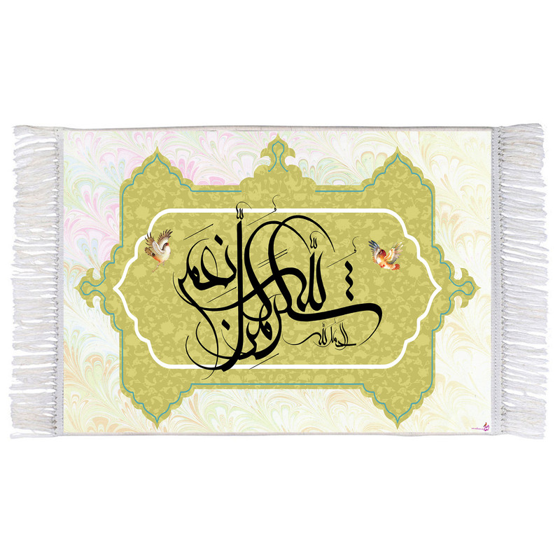 فرش ماشینی دیوارکوب اطلس آبی طرح شگر من کل النعمه و الحمد الله مدل T3474