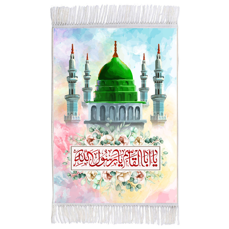 فرش ماشینی دیوارکوب اطلس آبی مدل یا اباقاسم یا رسول الله کد T4058