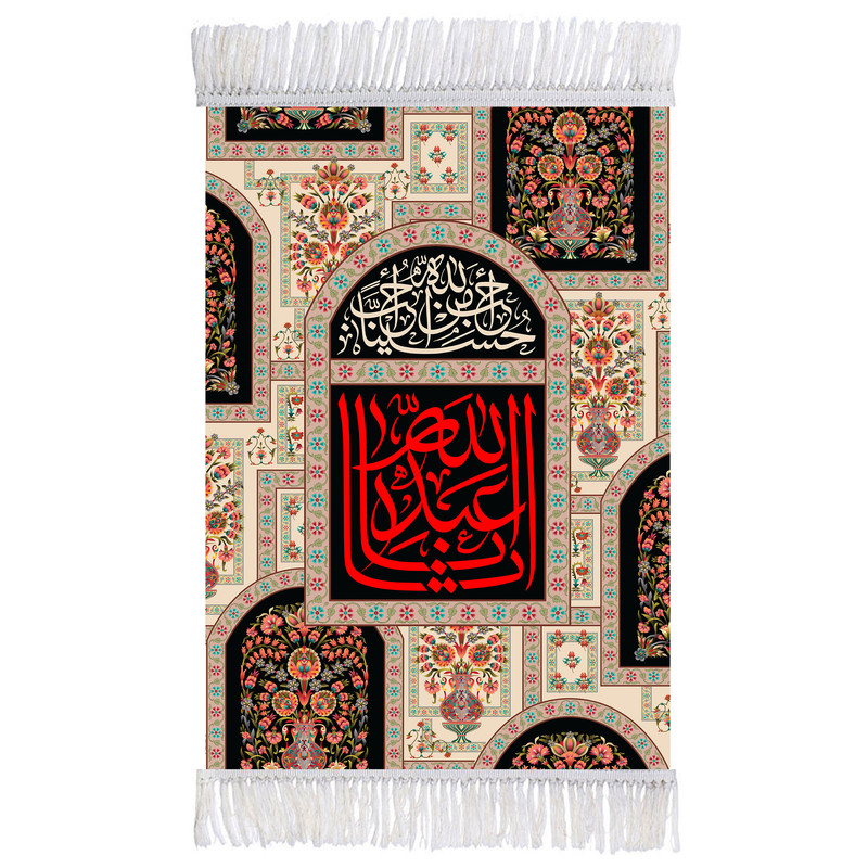 فرش ماشینی دیوارکوب اطلس آبی طرح یا اباعبدالله حسین مدل T2324