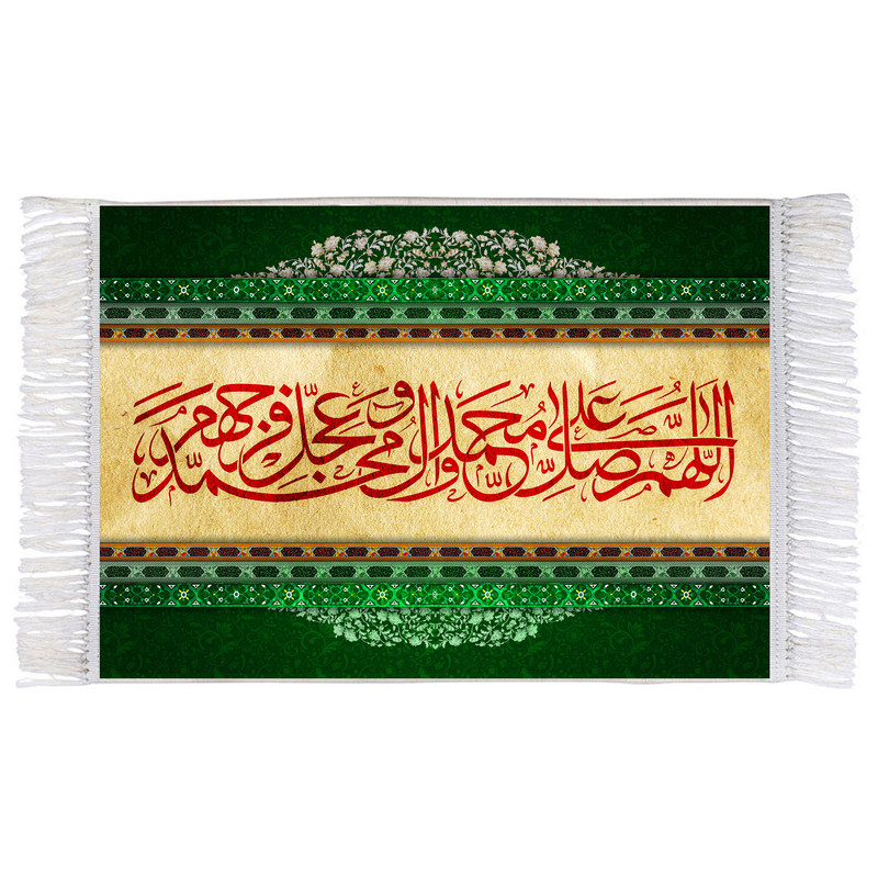 فرش ماشینی دیوارکوب اطلس آبی مدل صلوات کد T4118