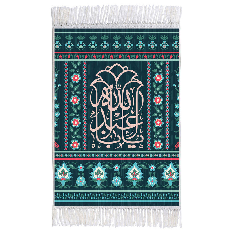 فرش ماشینی دیوارکوب اطلس آبی طرح یا اباعبدالله حسین(ع) مدل T2273